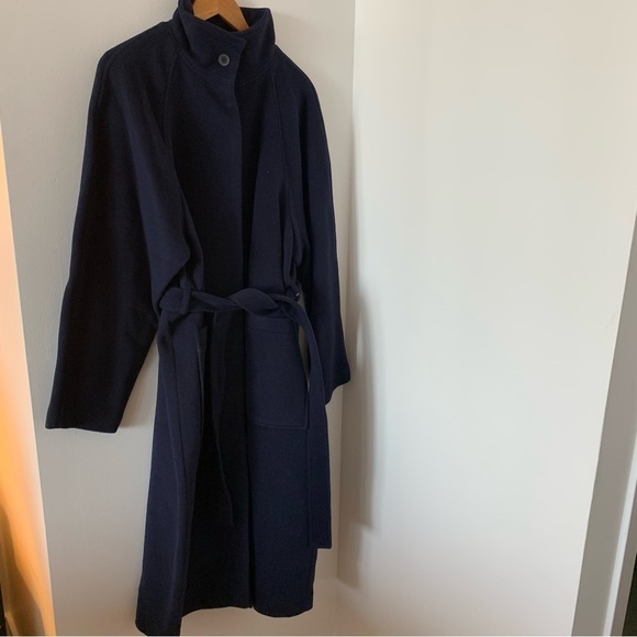 & OTHER STORIES Manteco Relaxed Belted Wool Coat Navy Size US 10 Rare Find! - Picture 9 of 15